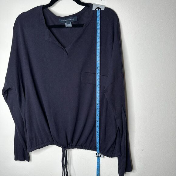French Connection Drawstring Hem Silk Blend Long Sleeve VNeck Navy Sweater L - Picture 11 of 13